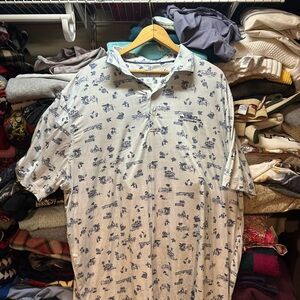 Johnnie-O Featherweight Golf Polo Tiki Bar AOP Blue White Men’s Size XL